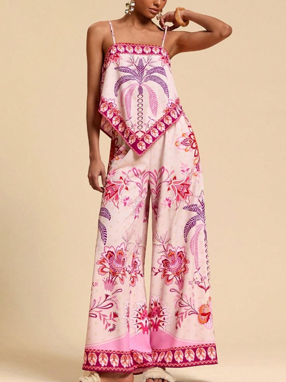 Pink Boho Women's Printed Cami & Pants Set